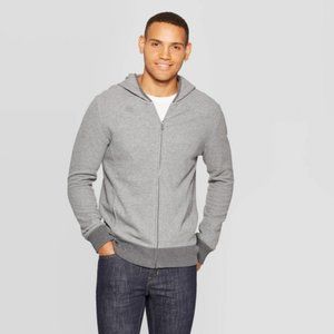 Men's Gray Casual Fit Full-Zip Hooded Sweatshirt